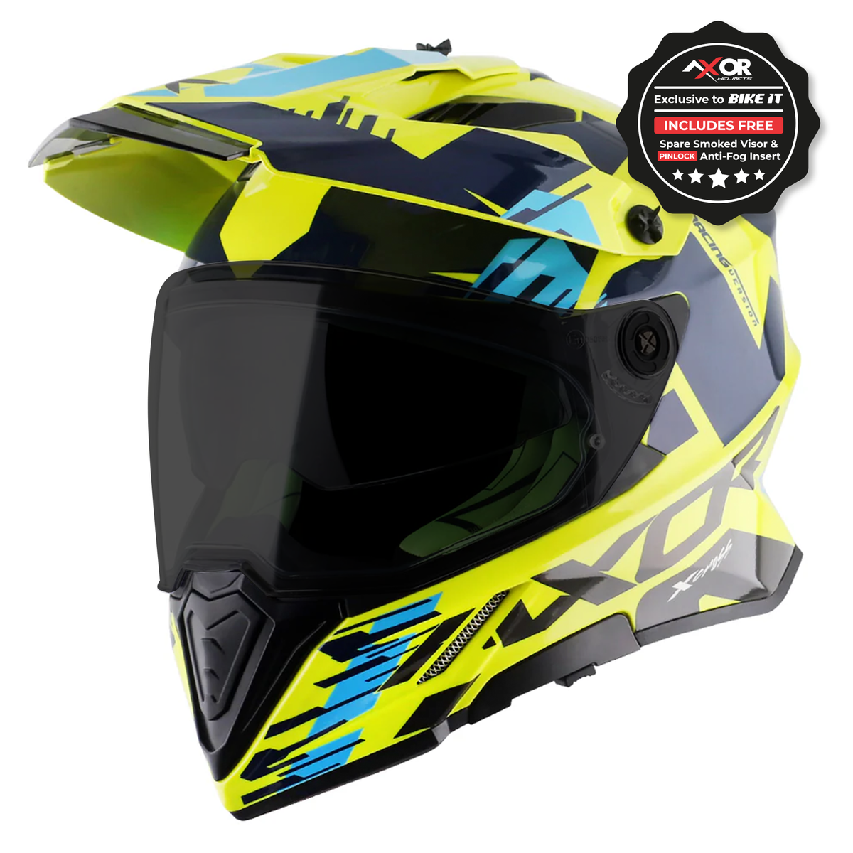 Axor X-Cross Adventure Helmet - Neon Yellow/Blue Gloss