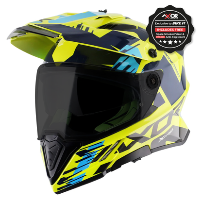 Axor X-Cross Adventure Helmet - Neon Yellow/Blue Gloss