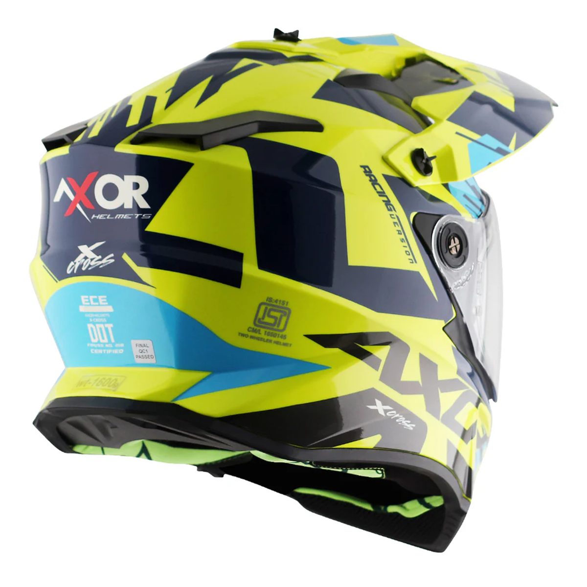 Axor X-Cross Adventure Helmet - Neon Yellow/Blue Gloss