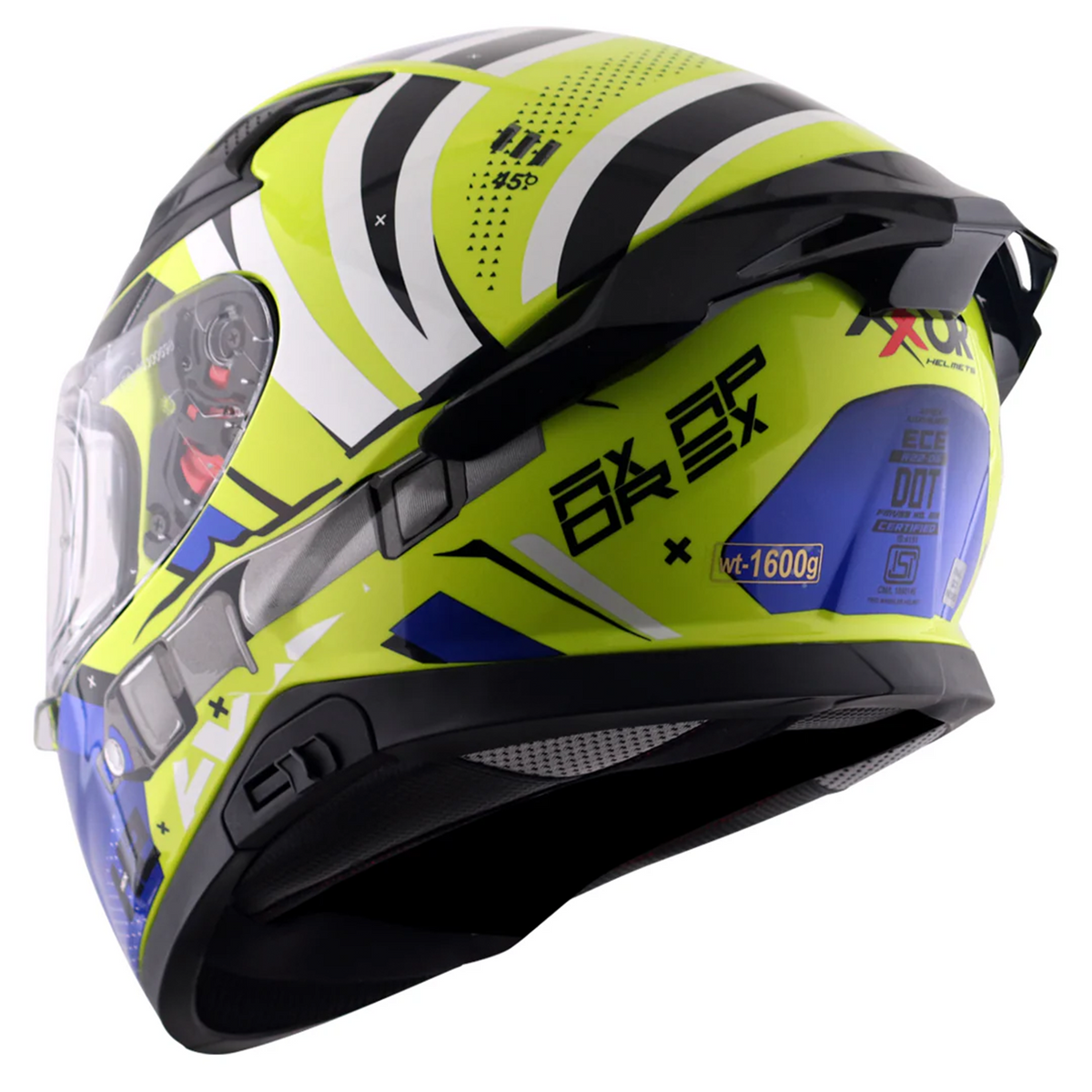 Axor Apex Full Face Helmet - Hex-2 Neon Yellow Blue Gloss