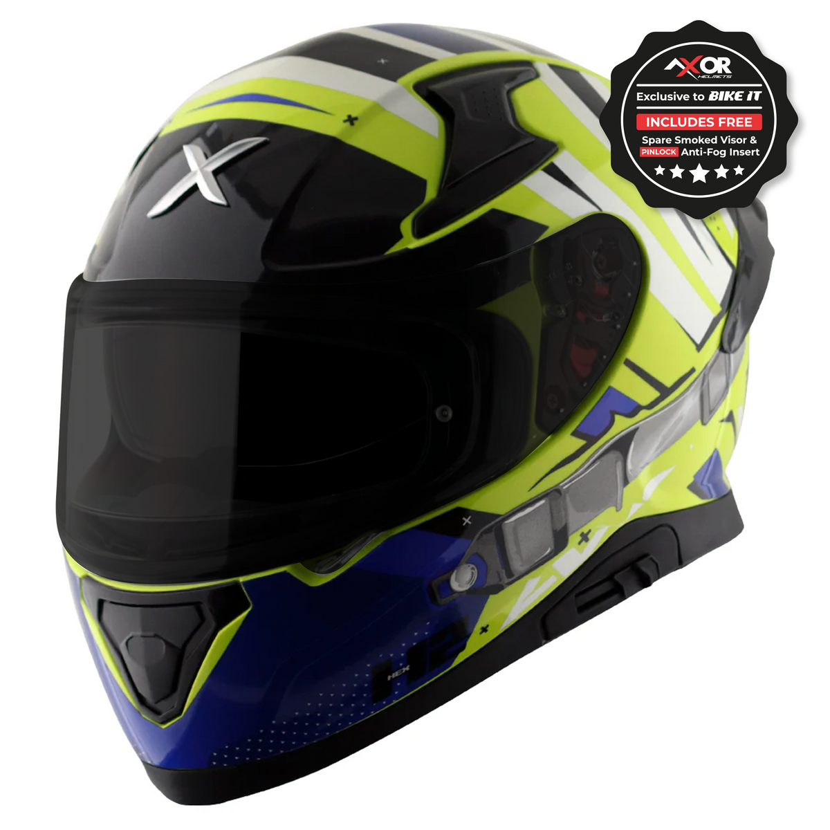 Axor Apex Full Face Helmet - Hex-2 Neon Yellow Blue Gloss
