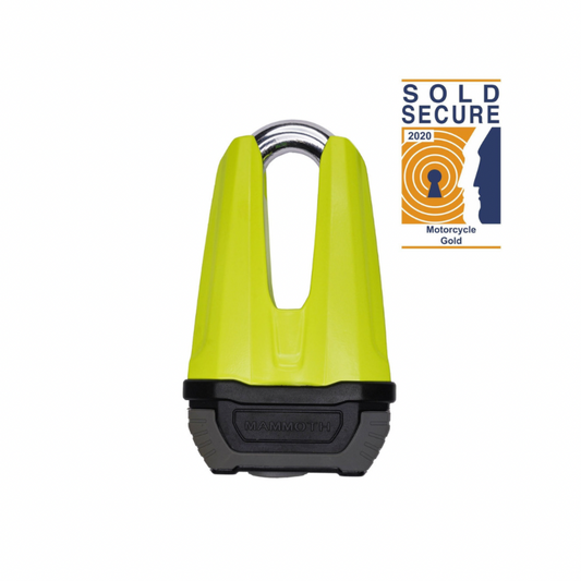 Mammoth Security Renegade Disc Lock 13mm Fluoro Yellow Sold Secure Gold Approved