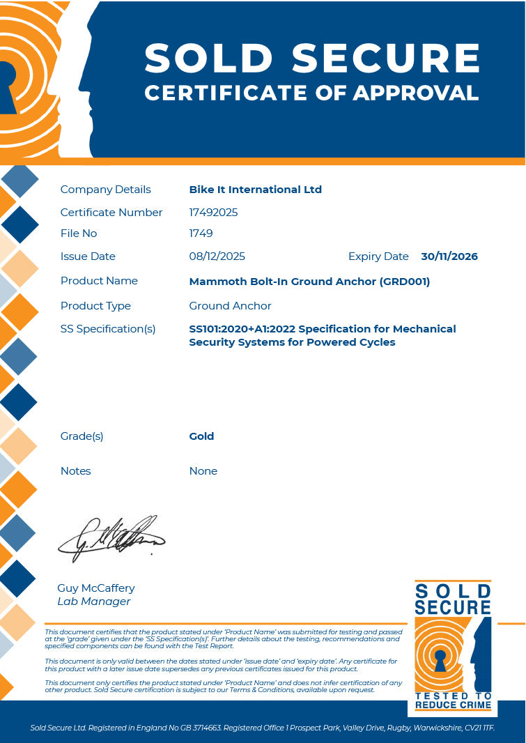 Mammoth Security Bolt In Ground Anchor Sold Secure Gold Approved