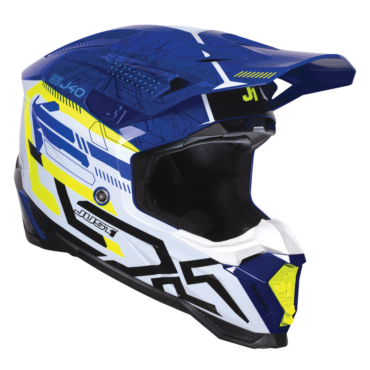 Just1 J40 Motocross Helmet Mission Fluo Yellow Blue Gloss