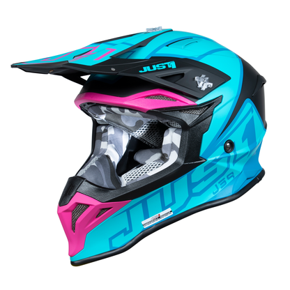 Just1 J39 Motocross Helmet Thruster Petrol Blue Fuxia Black