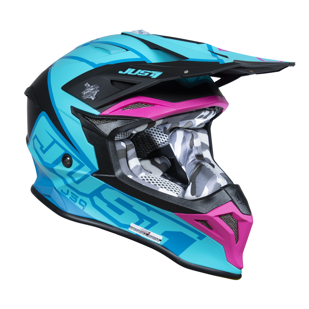 Just1 J39 Motocross Helmet Thruster Petrol Blue Fuxia Black