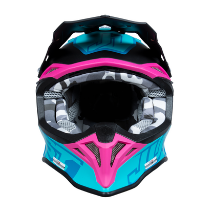 Just1 J39 Motocross Helmet Thruster Petrol Blue Fuxia Black
