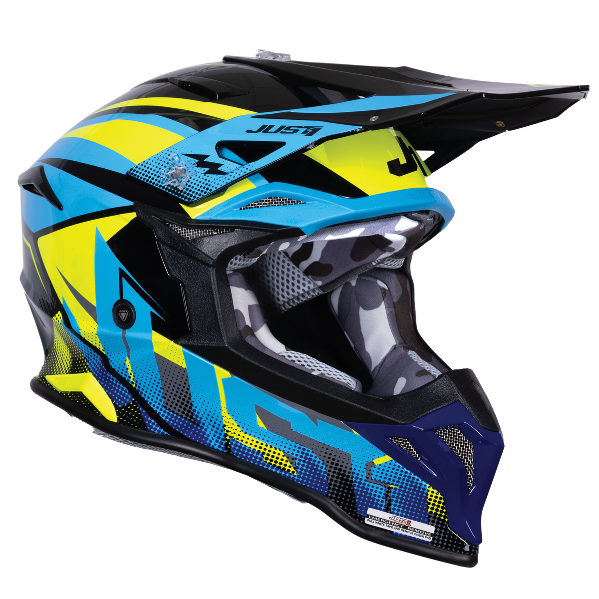 Just1 J39 Motocross Helmet Revo Blue Fluo Yellow Black Gloss