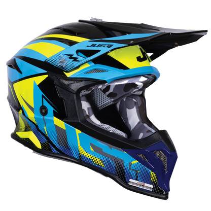 Just1 J39 Motocross Helmet Revo Blue Fluo Yellow Black Gloss