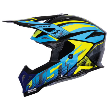 Just1 J39 Motocross Helmet Revo Blue Fluo Yellow Black Gloss