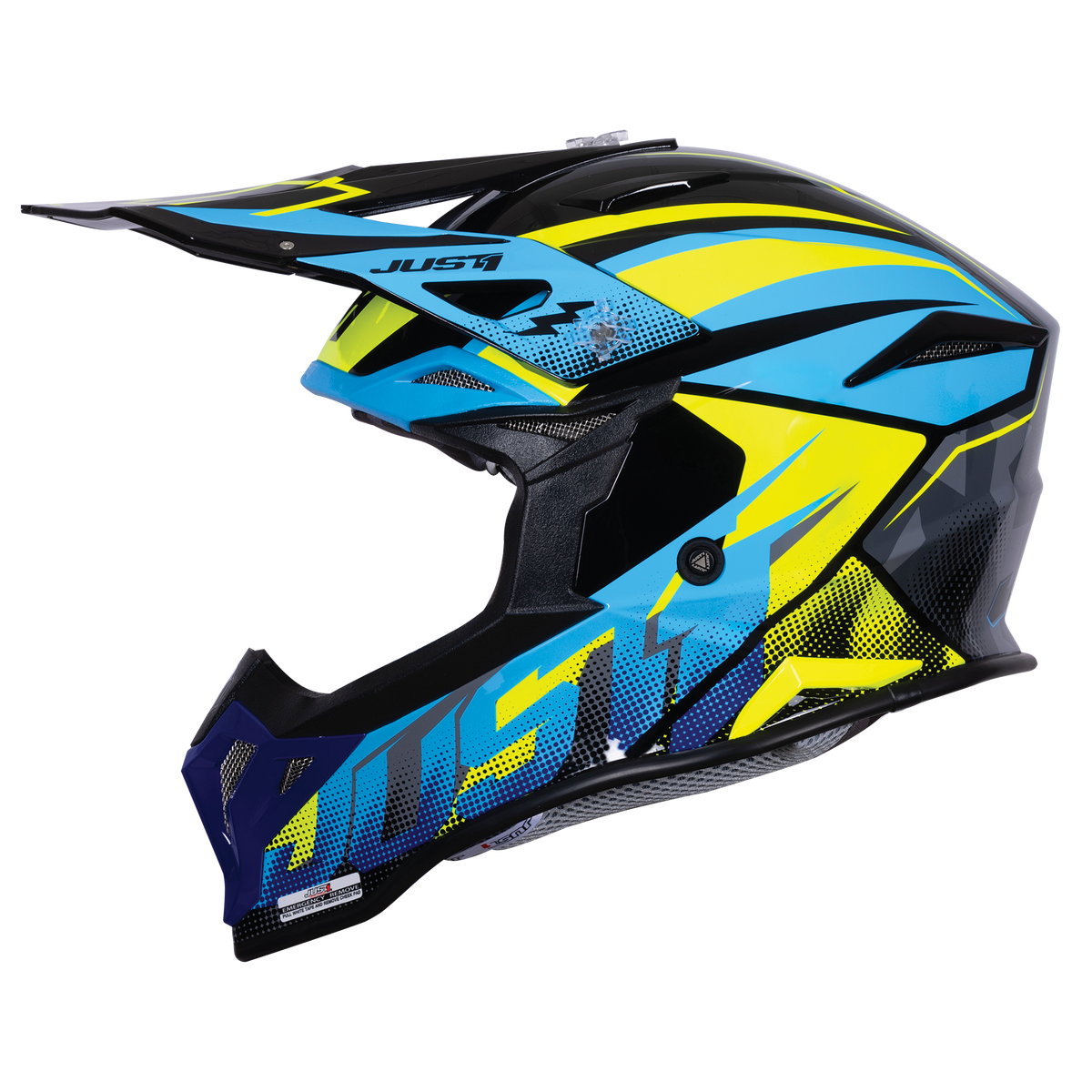 Just1 J39 Motocross Helmet Revo Blue Fluo Yellow Black Gloss