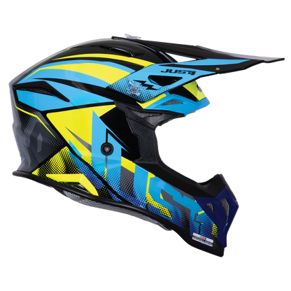 Just1 J39 Motocross Helmet Revo Blue Fluo Yellow Black Gloss