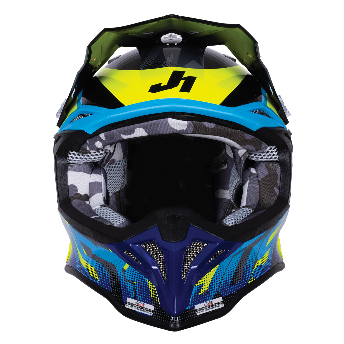 Just1 J39 Motocross Helmet Revo Blue Fluo Yellow Black Gloss
