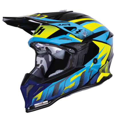 Just1 J39 Motocross Helmet Revo Blue Fluo Yellow Black Gloss