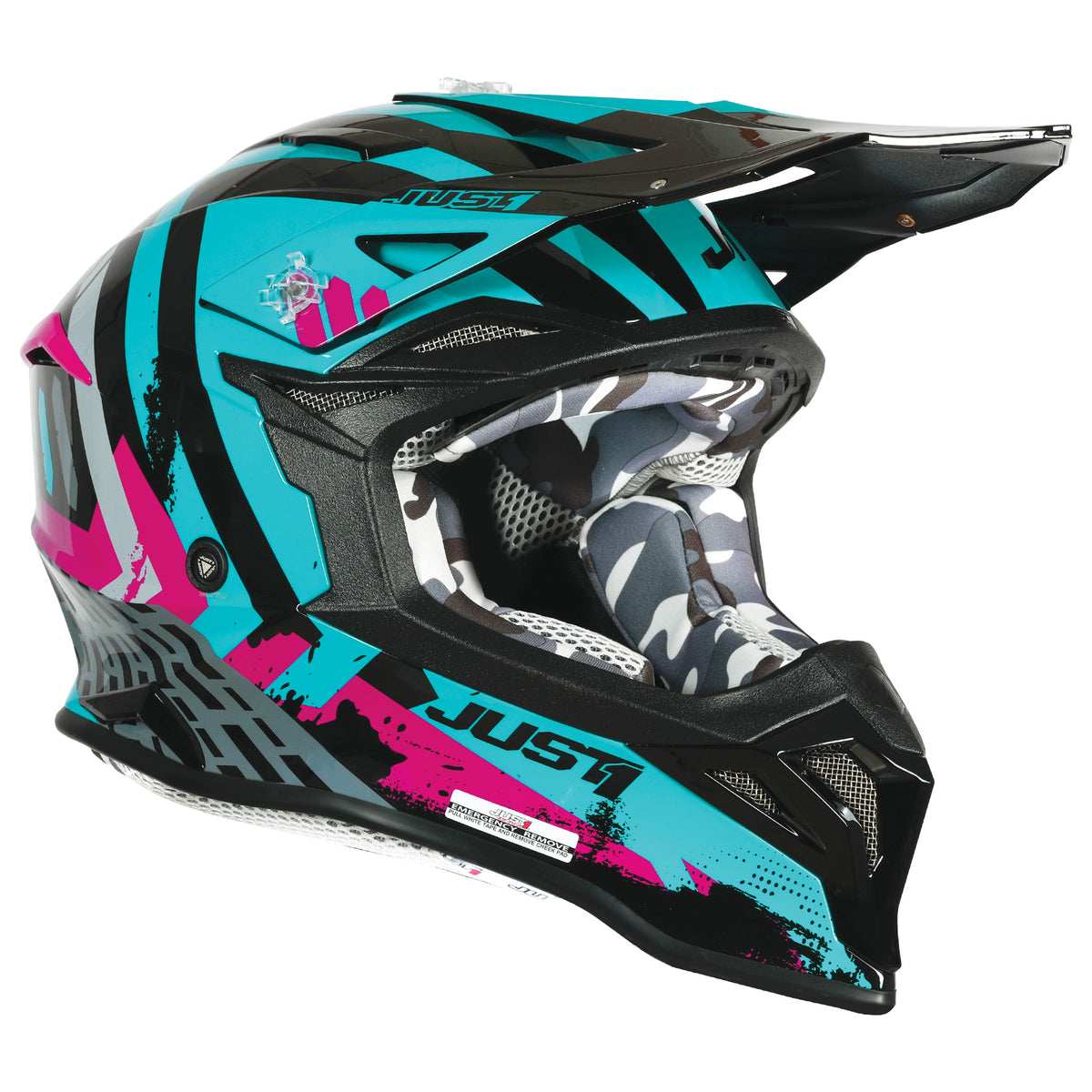 Just1 J39 Motocross Helmet Teal Black Pink Matt