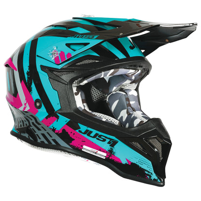 Just1 J39 Motocross Helmet Teal Black Pink Matt