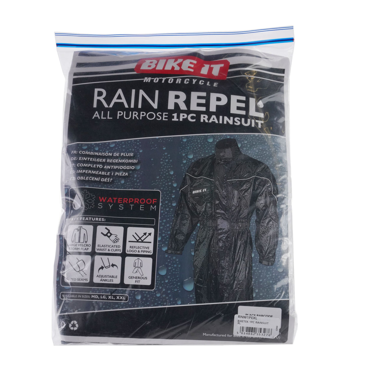 BikeTek One Piece Black Rainsuit