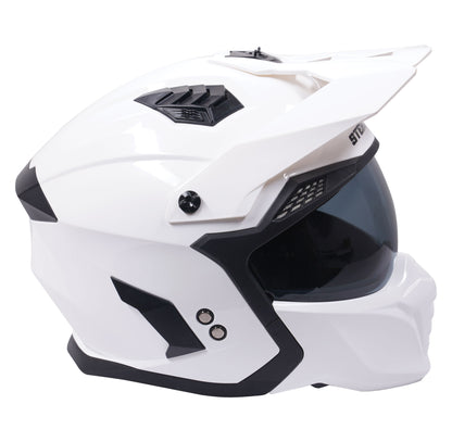 Stealth Fighter Multi Function Motorcycle Full & Open Face Helmet - Gloss White