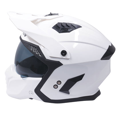 Stealth Fighter Multi Function Motorcycle Full & Open Face Helmet - Gloss White