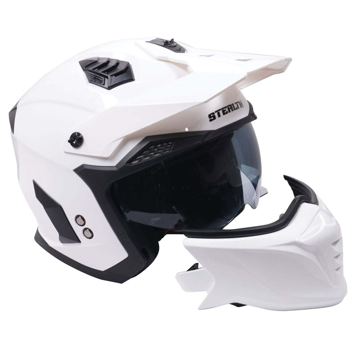 Stealth Fighter Multi Function Motorcycle Full & Open Face Helmet - Gloss White