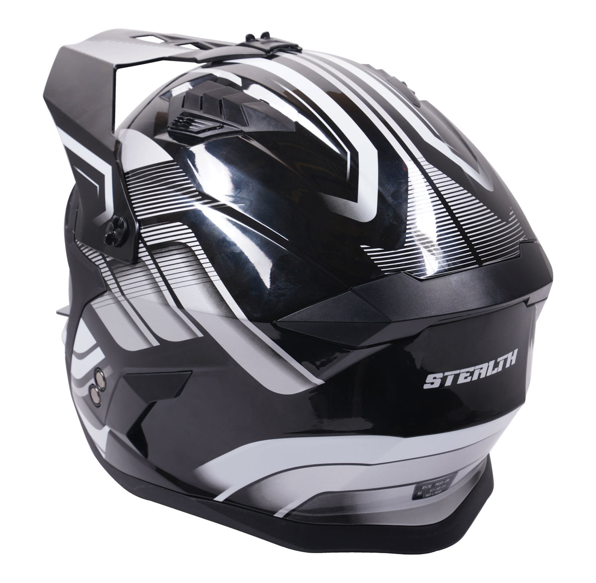 Stealth Fighter Multi Function Motorcycle Full & Open Face Helmet Graphic Orbit Black & Silver Gloss