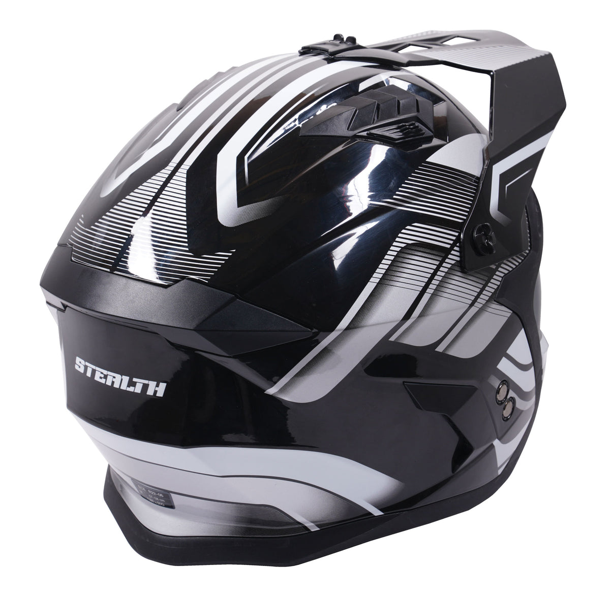 Stealth Fighter Multi Function Motorcycle Full & Open Face Helmet Graphic Orbit Black & Silver Gloss