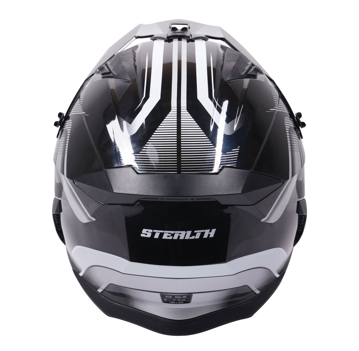 Stealth Fighter Multi Function Motorcycle Full & Open Face Helmet Graphic Orbit Black & Silver Gloss
