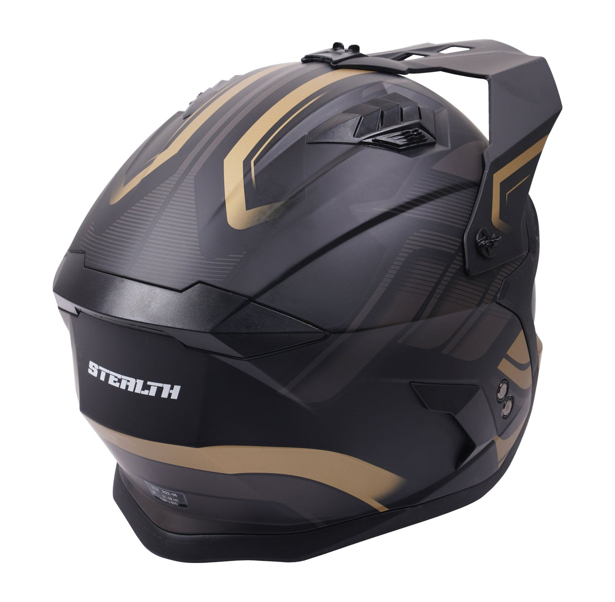 Stealth Fighter Multi Function Motorcycle Full & Open Face Helmet Graphic Orbit Black & Gold Matt