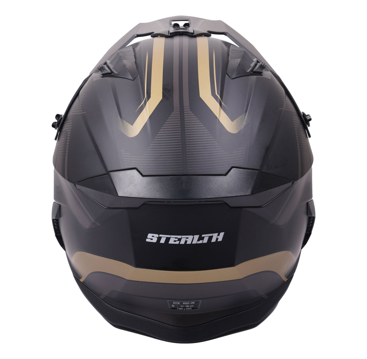 Stealth Fighter Multi Function Motorcycle Full & Open Face Helmet Graphic Orbit Black & Gold Matt