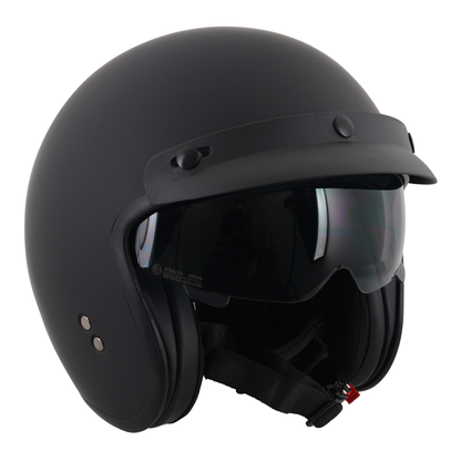 Stealth Open Face Helmet With Peak - Matt Black