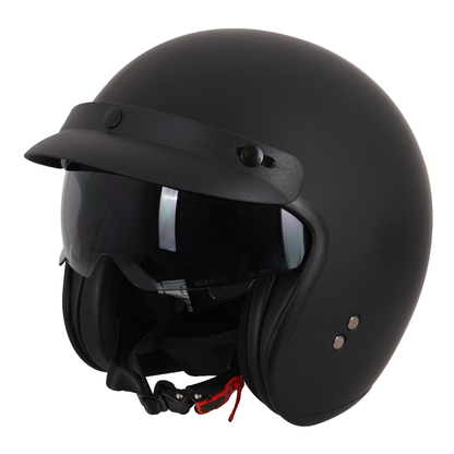 Stealth Open Face Helmet With Peak - Matt Black